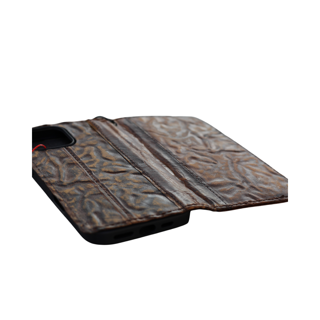 ARICHI Handmade Brown Wrinkled Leather Samsung Galaxy Wallet Case: Vintage Book-Style with Card Slots