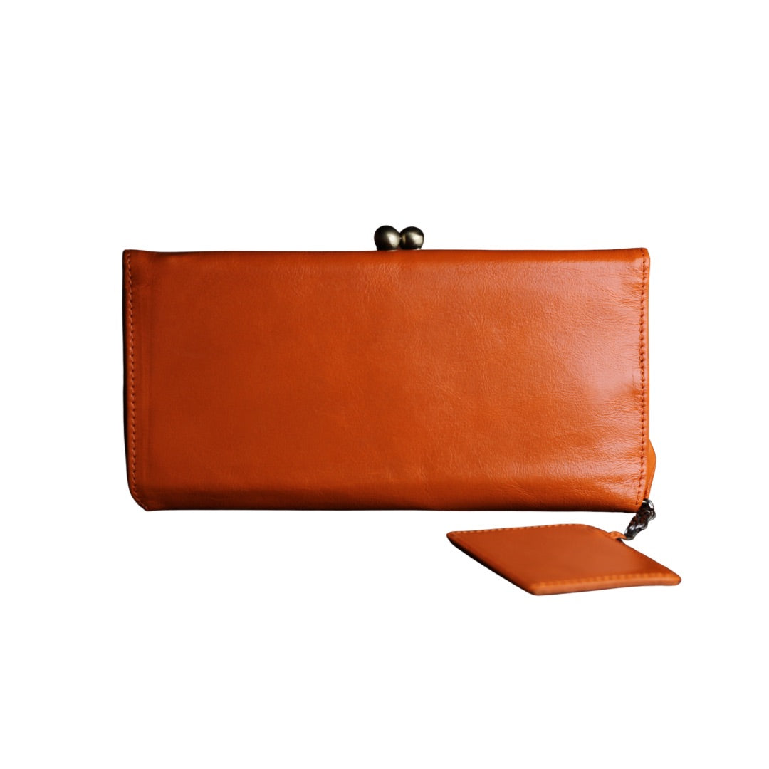 Vintage Cognac Leather Wallet for Women, Vintage Kiss Lock Clutch Purse, Genuine Leather Card Holder Wallet, Handmade 60s Style Wallet