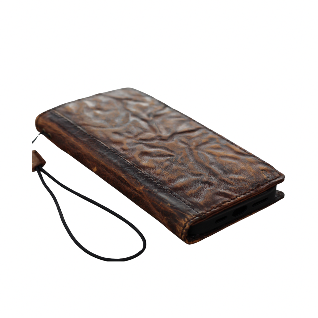 ARICHI Handmade Brown Wrinkled Leather Samsung Galaxy Wallet Case: Vintage Book-Style with Card Slots