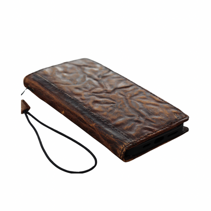 ARICHI Genuine Leather Handmade Brown Wrinkled Leather iPhone Wallet Case: Vintage Book-Style with Card Slots