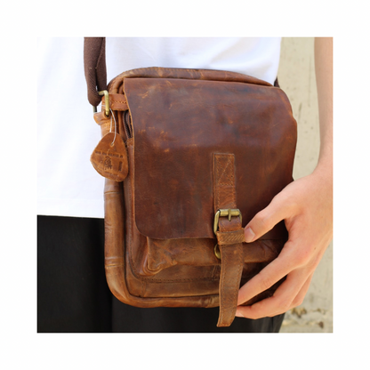 Handmade Distressed Leather Messenger Bag – Vintage Full Grain Leather Crossbody Satchel for Men – Tablet Shoulder Bag – Everyday Leather Sling Bag