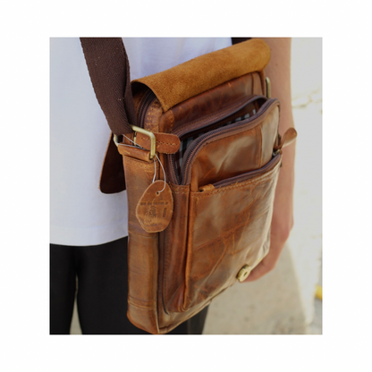 Handmade Distressed Leather Messenger Bag – Vintage Full Grain Leather Crossbody Satchel for Men – Tablet Shoulder Bag – Everyday Leather Sling Bag