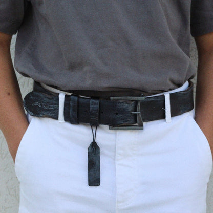 ARICHI Handmade Polished Black Leather Belt – Premium Genuine Leather for Men and Women, Vintage and Stylish Design
