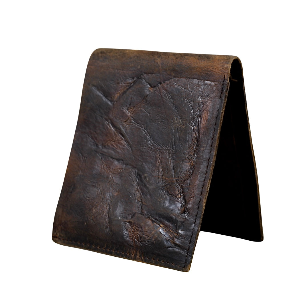 Handmade Distressed Brown Leather Bifold Wallet – Slim Money Clip