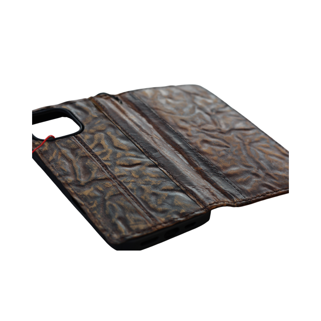 ARICHI Handmade Brown Wrinkled Leather Samsung Galaxy Wallet Case: Vintage Book-Style with Card Slots