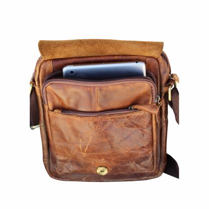 Handmade Distressed Leather Messenger Bag – Vintage Full Grain Leather Crossbody Satchel for Men – Tablet Shoulder Bag – Everyday Leather Sling Bag