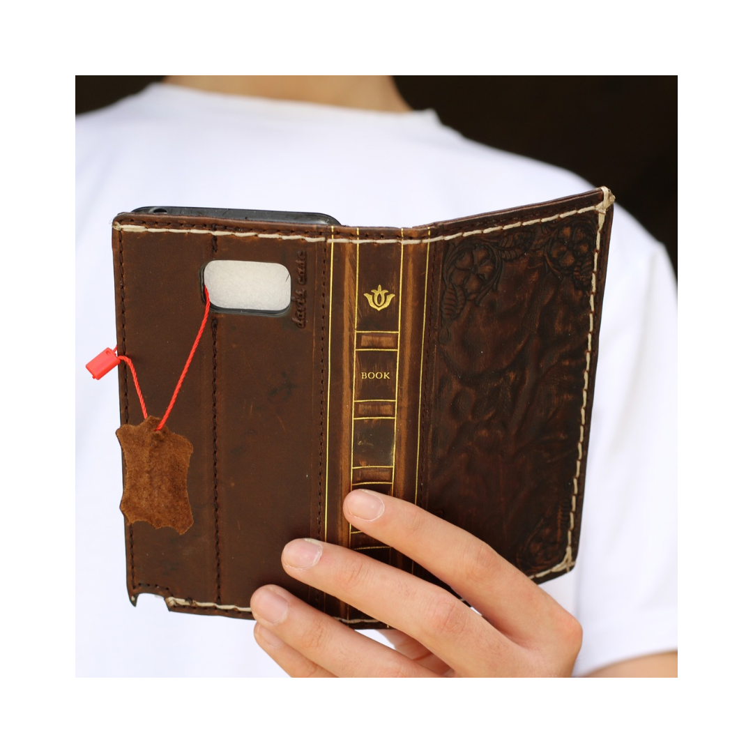 ARICHI® Handmade Leather Book Case For Galaxy S26 Ultra, Vintage Embossed Wallet, Cover For S25 S24 Ultra