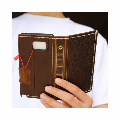 ARICHI® Handmade Leather Book Case For Galaxy S26 Ultra, Vintage Embossed Wallet, Cover For S25 S24 Ultra