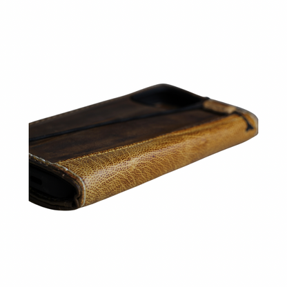 ARICHI Handmade Brown Leather Apple iPhone Case | Ostrich Accent | Hand Stitched Wallet Cover with Card Slots