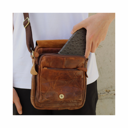 Handmade Distressed Leather Messenger Bag – Vintage Full Grain Leather Crossbody Satchel for Men – Tablet Shoulder Bag – Everyday Leather Sling Bag