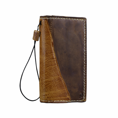 ARICHI Handmade Brown Leather Apple iPhone Case | Ostrich Accent | Hand Stitched Wallet Cover with Card Slots