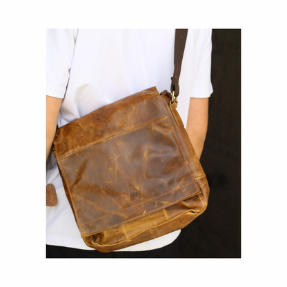 Handmade Crazy Horse Leather Messenger Bag