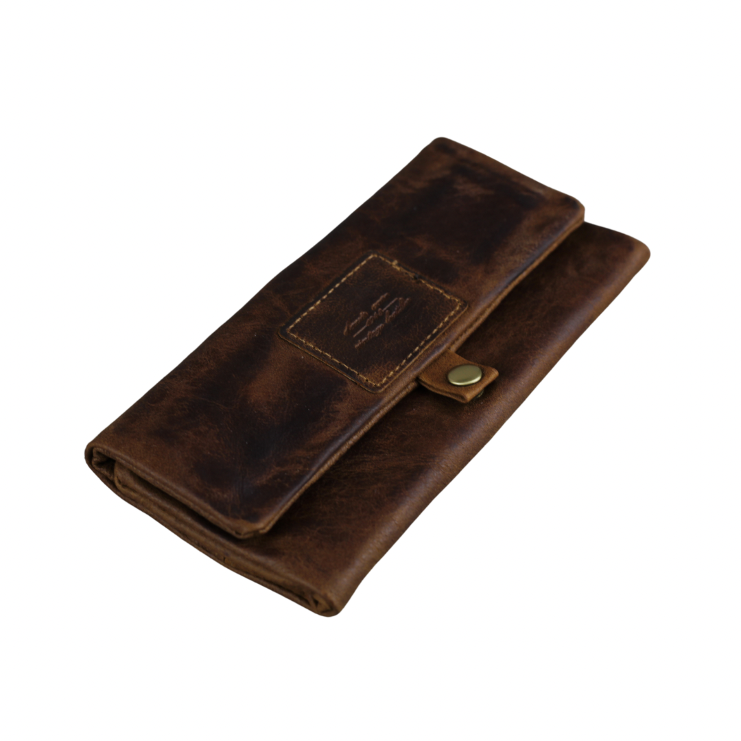 ARICHI Handmade Leather Tobacco Pouch | Rolling Paper Case with Vintage Tan Leather for Cigarettes or Pipe | Slim & Durable Design