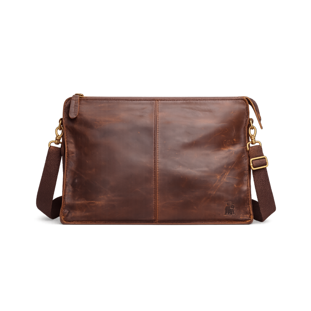 Vintage Leather Crossbody Bag | Handmade Full Grain Leather iPad Messenger Bag