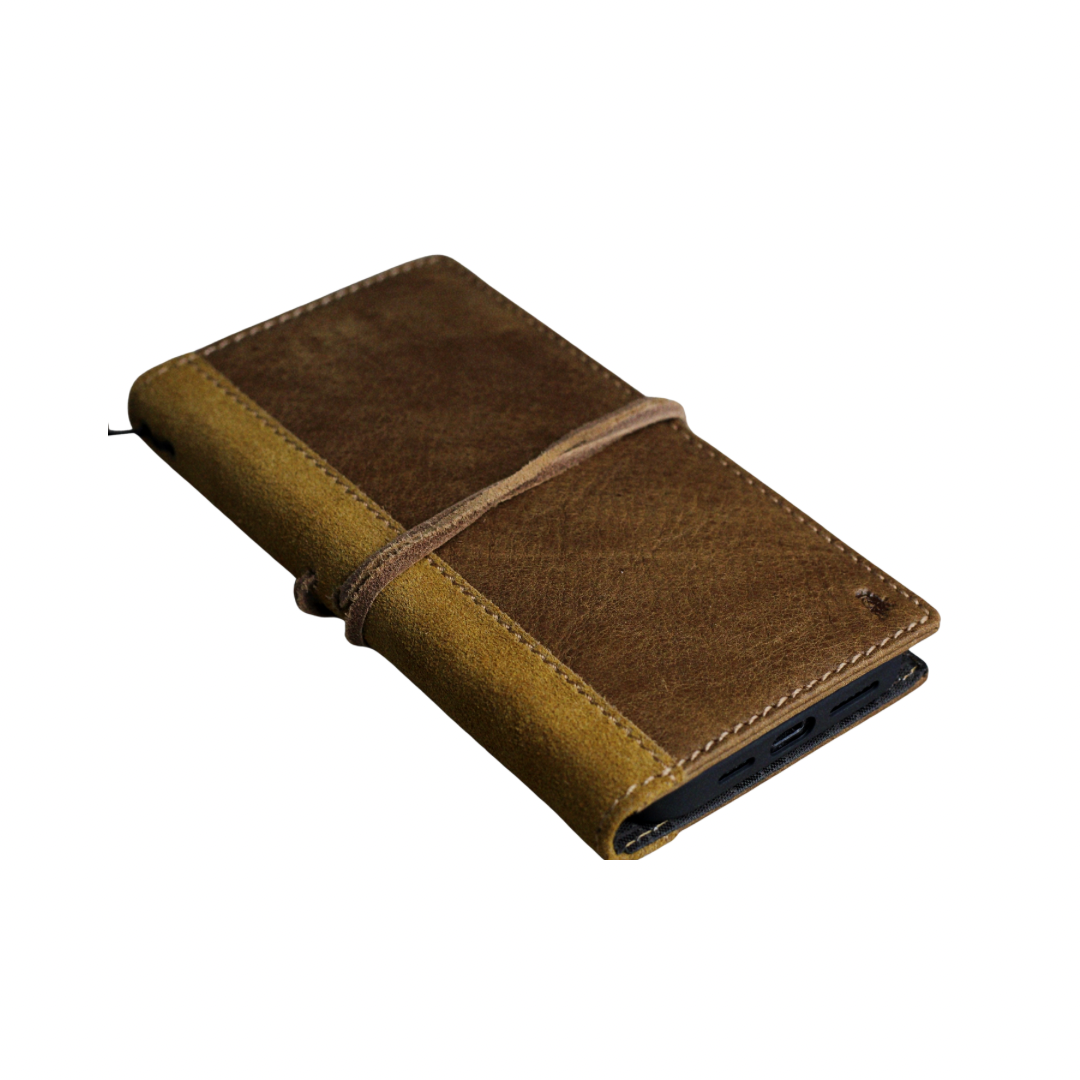 Handmade for Apple iPhone Leather Case Vintage Brown Leather Suede Cover Wrap Tie Book style Phone Wallet by ARICHI