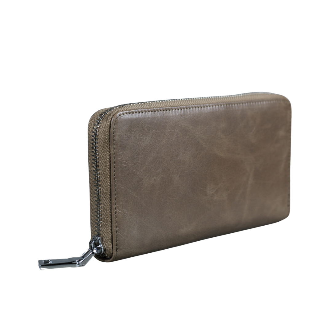 Beige Genuine Leather Women’s Wallet – Full Grain Zip-Around Purse with Card Slots & Coin Pocket | Christmas Gift | ARICHI