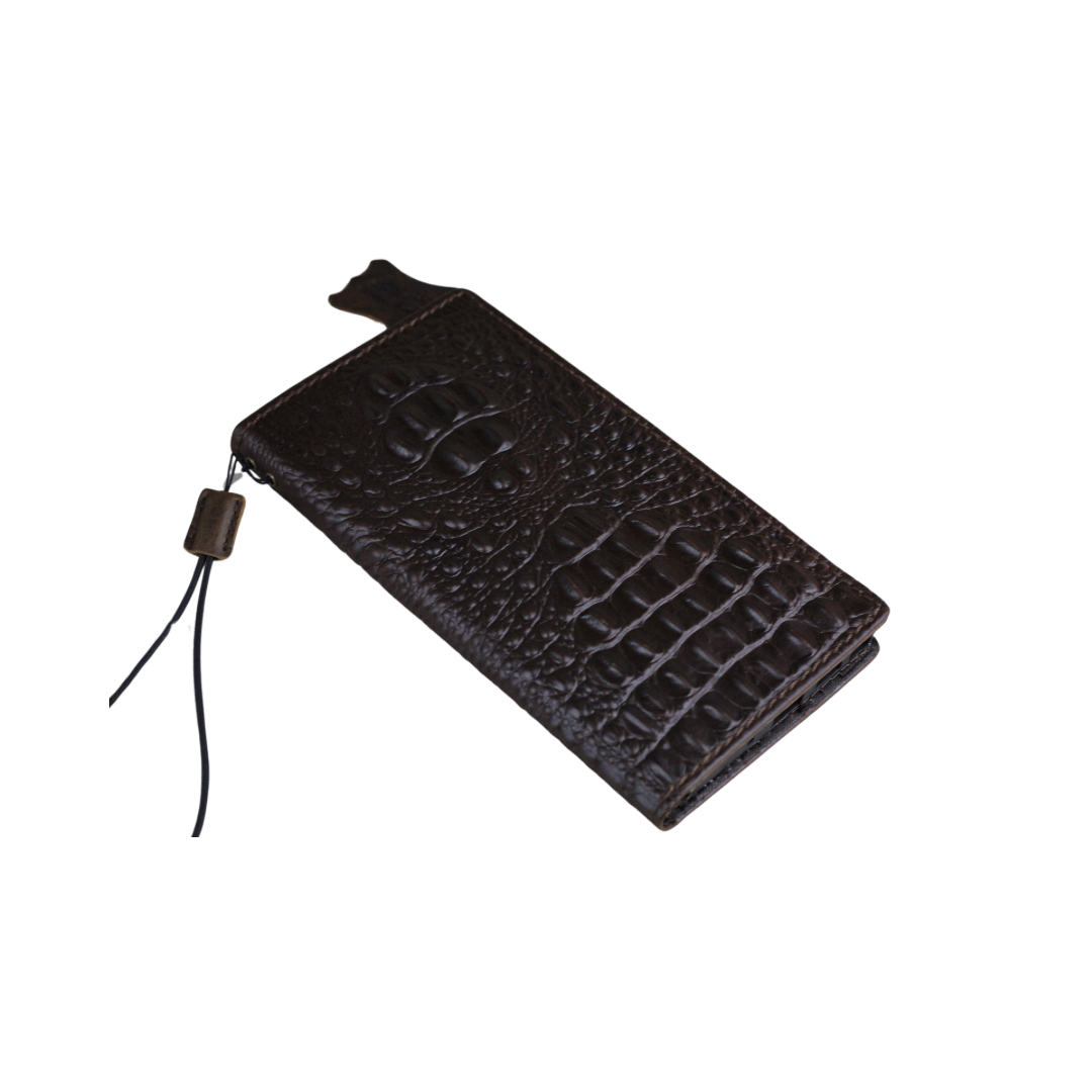 ARICHI Handmade Dark Brown Crocodile Leather Samsung Galaxy Case with Card Slots & Wireless Charging Support