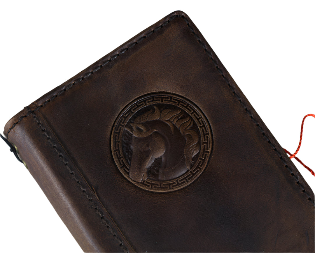 ARICHI Handcrafted Polished Leather iPhone Case with Horse Embossing – Genuine Leather Wallet Book Cover