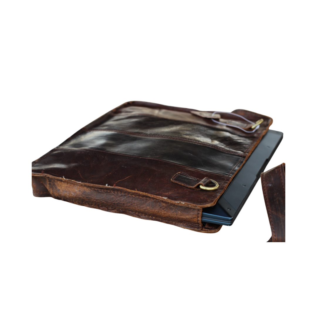 Vintage Leather Crossbody Bag | Handmade Full Grain Leather iPad Messenger Bag
