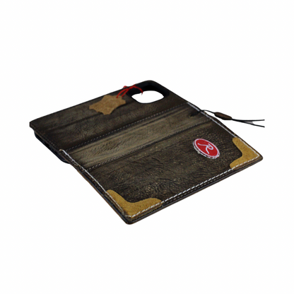 Handmade Leather iPhone Case – Baseball-Inspired Wallet Cover with Waxed Vintage Finish – Suede Stitch Details – Arichi Brand – For OnePlus Open, 8, 8 Pro, 9 9 Pro, 11, 12,13