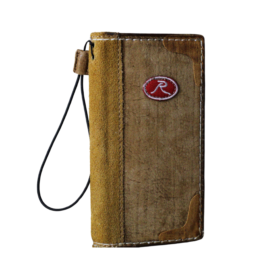 Handmade Tan Leather iPhone Case – Baseball-Inspired Wallet Cover with Waxed Vintage Finish – Suede Stitch Details – Arichi Brand – For iPhone 13 14 15 16 Pro Max and 17 Air