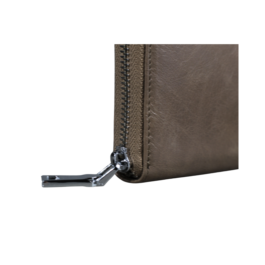 Beige Genuine Leather Women’s Wallet – Full Grain Zip-Around Purse with Card Slots & Coin Pocket | Christmas Gift | ARICHI