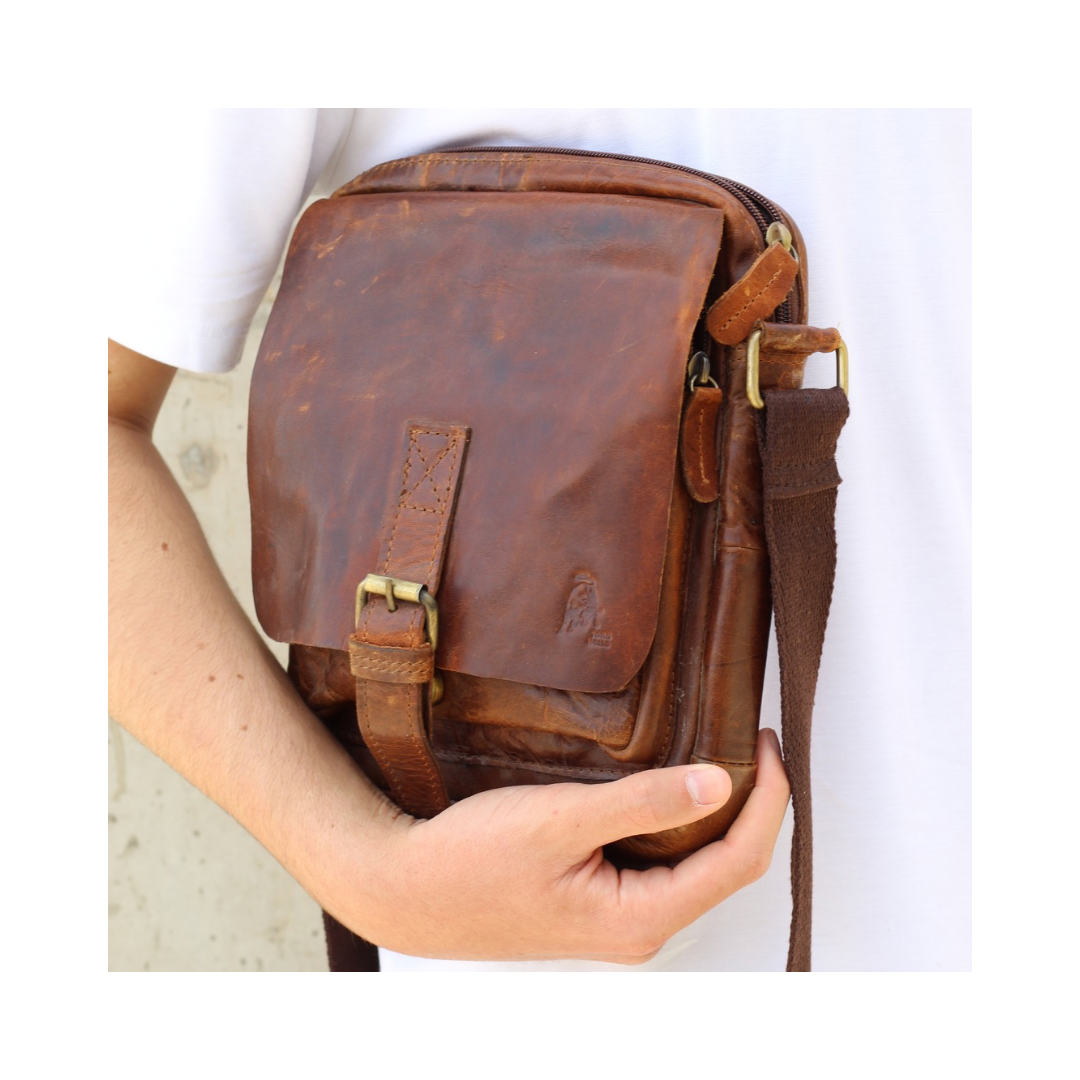 Handmade Distressed Leather Messenger Bag – Vintage Full Grain Leather Crossbody Satchel for Men – Tablet Shoulder Bag – Everyday Leather Sling Bag