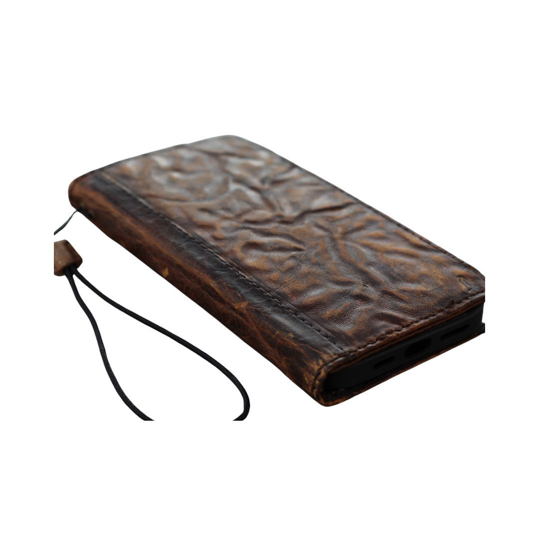 ARICHI Handmade Brown Wrinkled Leather Samsung Galaxy Wallet Case: Vintage Book-Style with Card Slots