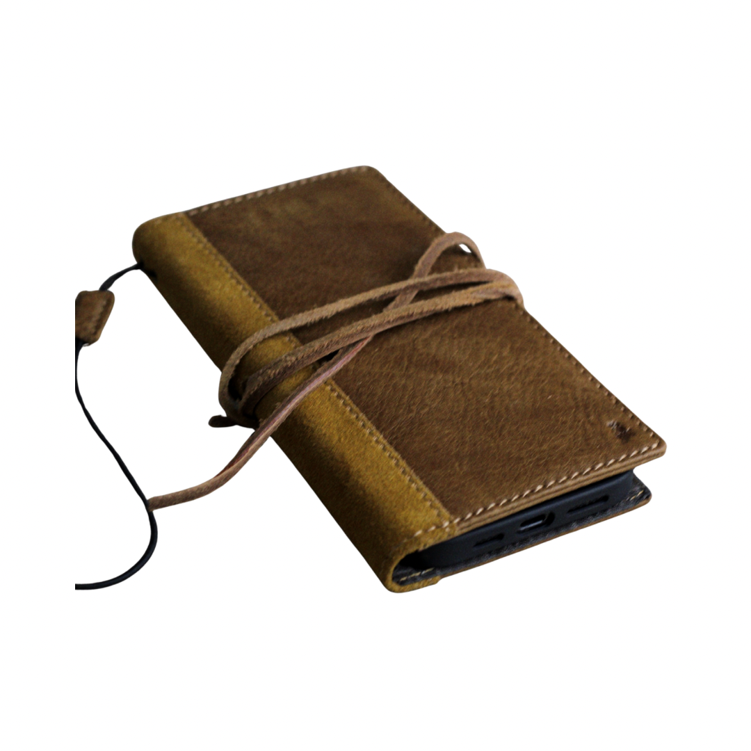 Handmade for Apple iPhone Leather Case Vintage Brown Leather Suede Cover Wrap Tie Book style Phone Wallet by ARICHI