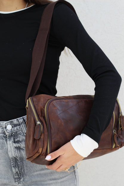 Genuine Leather Shoulder Bag Vintage Brown | Handmade Crossbody Messenger Bag for Men & Women