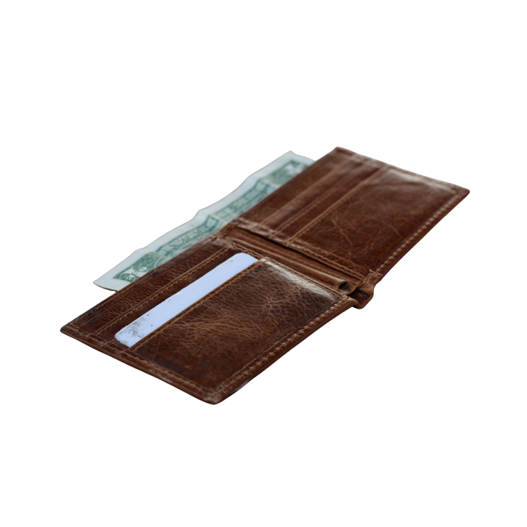 Handmade Distressed Tan Brown Leather Bifold Wallet – Slim Money Clip