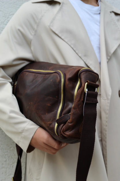 Genuine Leather Shoulder Bag Vintage Brown | Handmade Crossbody Messenger Bag for Men & Women