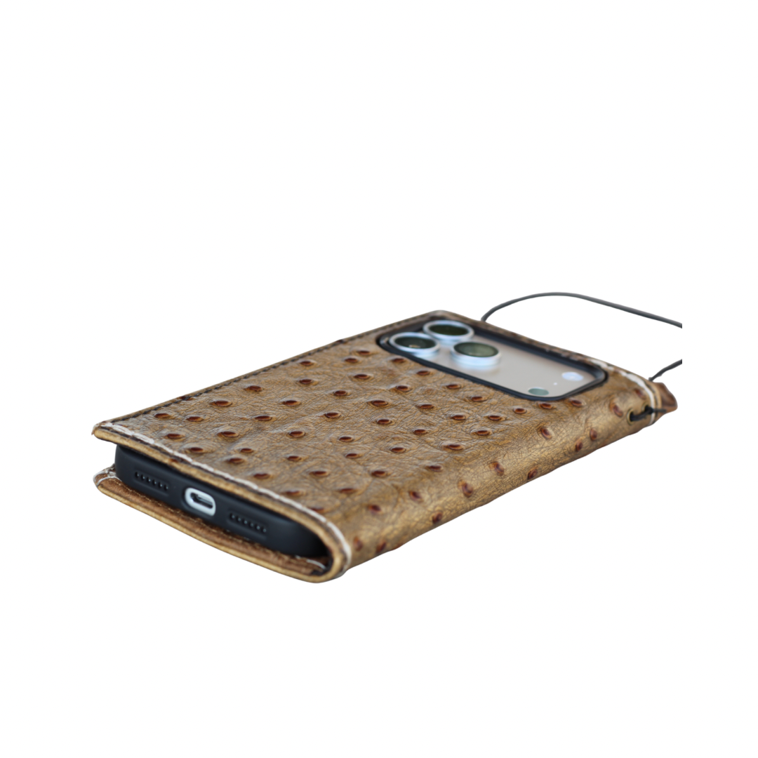 Handmade luxury ostrich leather wallet case for Samsung Galaxy phones. 