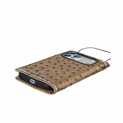 Handmade luxury ostrich leather wallet case for Samsung Galaxy phones. 