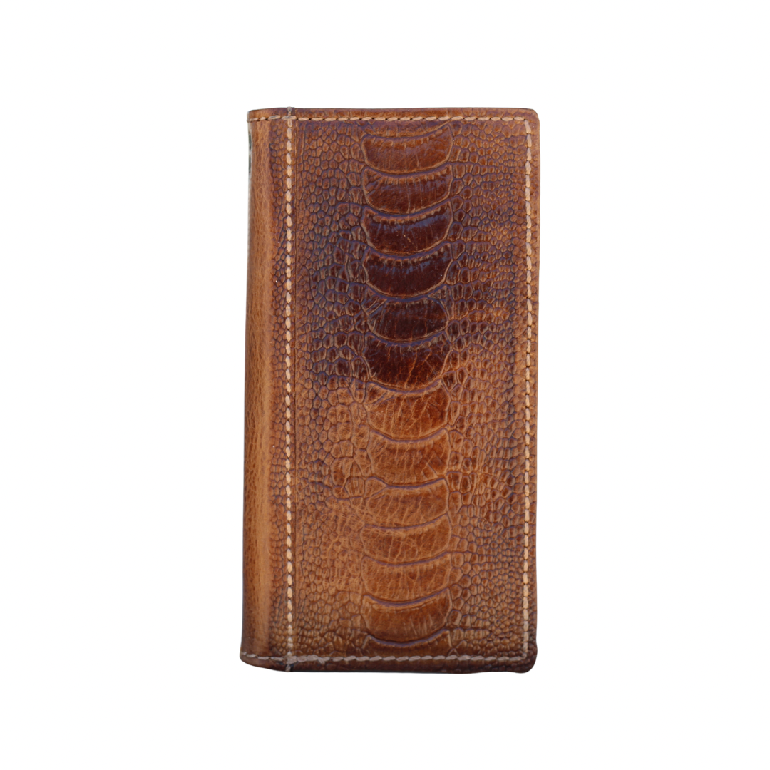 Handmade Ostrich Leather Wallet Case for iPhone 17 Pro Max, 17 Pro, 17e, 16 Pro – Vintage Brown Folio Leather Phone Case