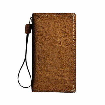 Handmade Suede Leather Wallet Phone Case – Rustic Full Grain Folio Cover for iPhone