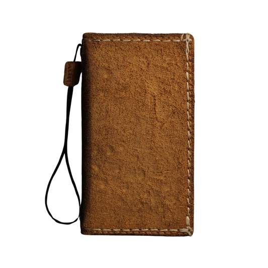 Handmade Suede Leather Wallet Phone Case – Rustic Full Grain Folio Cover for iPhone