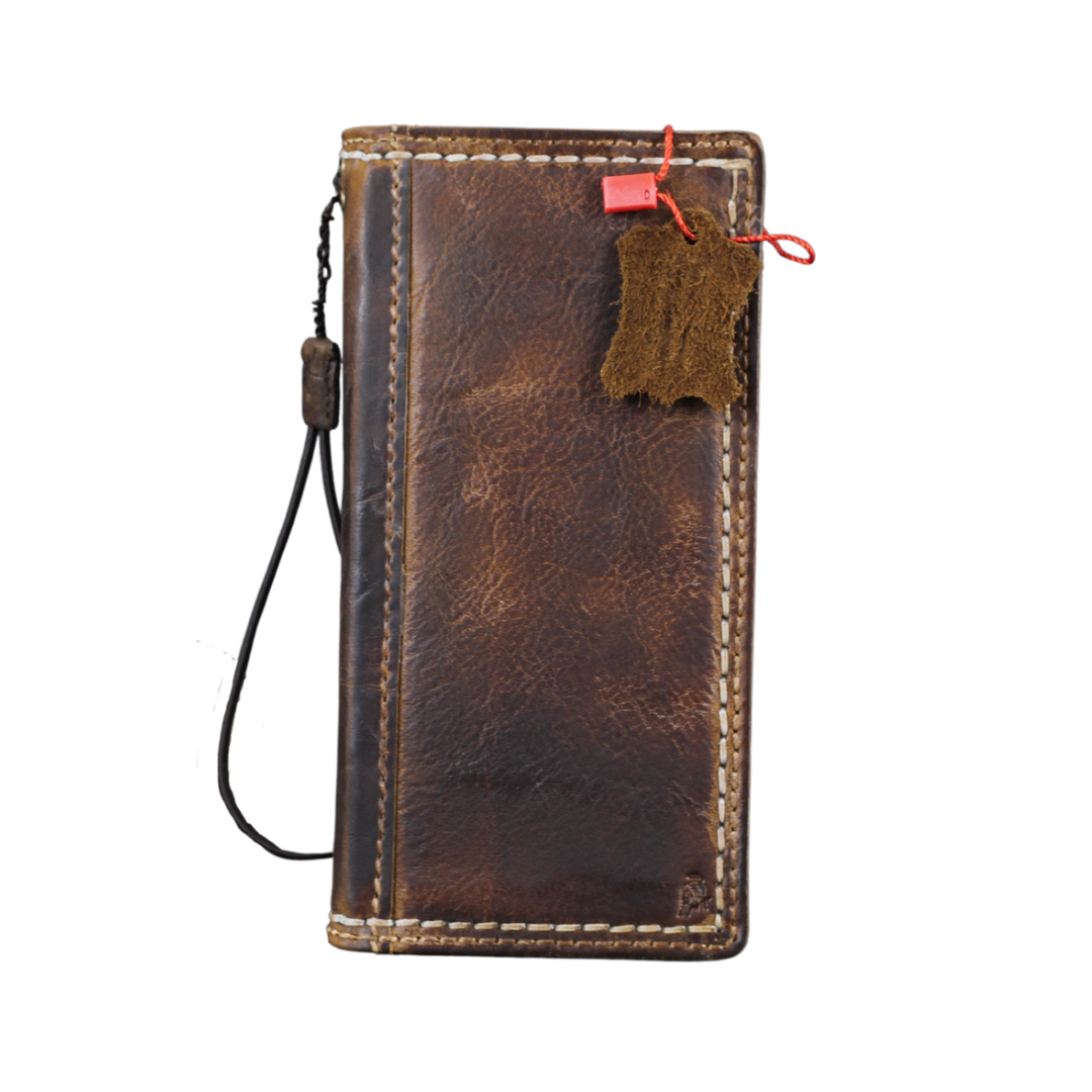 ARICHI Handmade Waxed Leather Phone Case with White Hand Stitching - Fits Samsung Galaxy S25, S24, S23, Z Fold