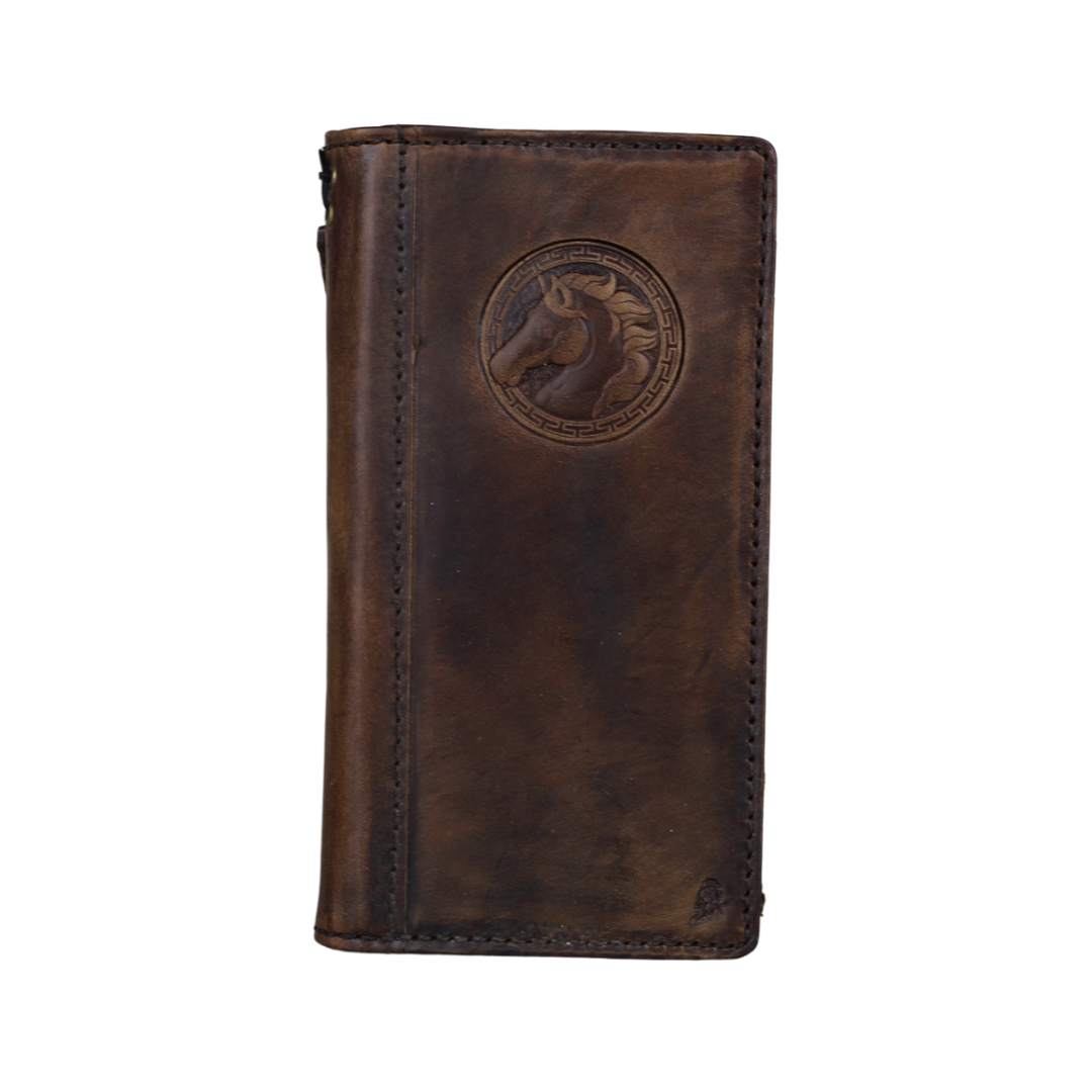 ARICHI Handcrafted Polished Leather iPhone Case with Horse Embossing – Genuine Leather Wallet Book Cover