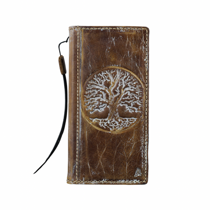 ARICHI Premium Leather Wallet Phone Case for iPhone 11 12 13 14 15 16 Pro Max and 17 Air| Vintage Handmade Book Cover with White Tree Of Life Embossing