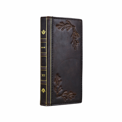ARICHI Handmade Genuine Leather Case for Apple iPhone – Vintage Bible Style with Tree Branch Embossing & Card Slots