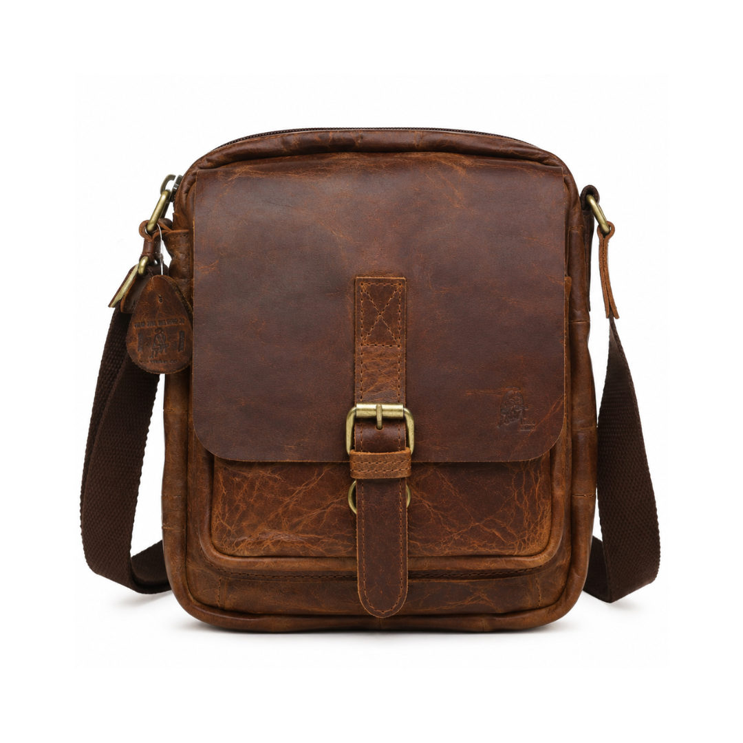 Handmade Distressed Leather Messenger Bag – Vintage Full Grain Leather Crossbody Satchel for Men – Tablet Shoulder Bag – Everyday Leather Sling Bag