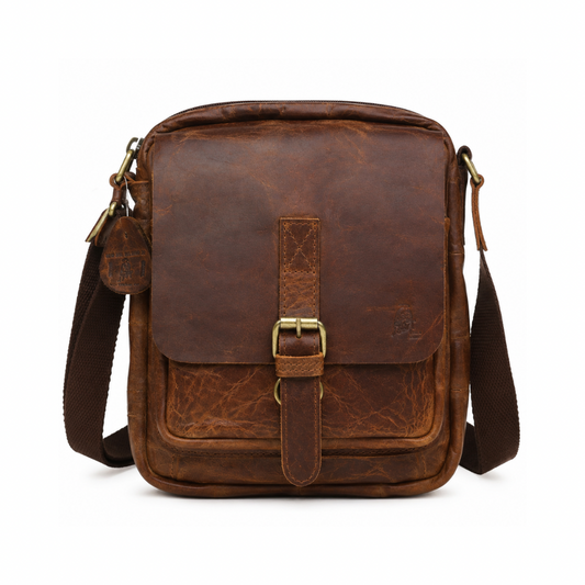 Handmade Distressed Leather Messenger Bag – Vintage Full Grain Leather Crossbody Satchel for Men – Tablet Shoulder Bag – Everyday Leather Sling Bag