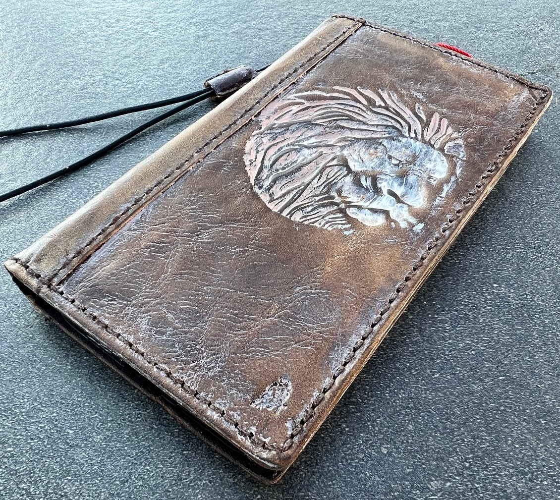 ARICHI Genuine Leather Case Samsung Galaxy s24 s23 Fe s22 s21 s20 Ultra s8 s9 Note 8 9 10 20 21 A71 A52 A53 A12 A31 A32 Vintage Polished Lion Stamping