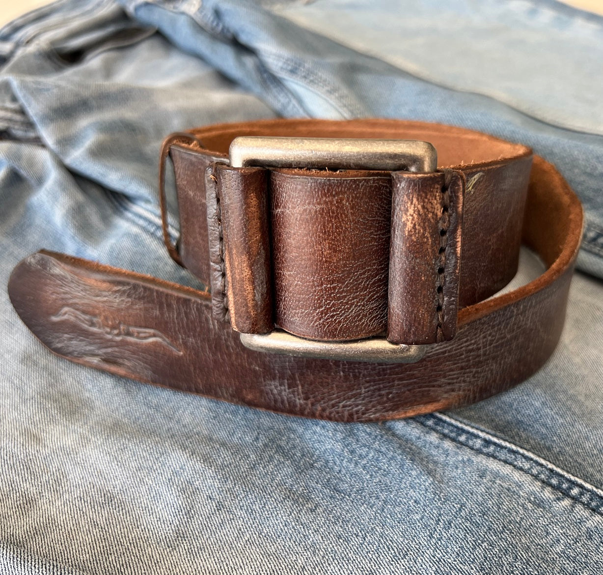 ARICHI Genuine Vintage Leather Belt Man Woman Waist classic Brown Waistband Stone Wash Buckle Style old fashioned