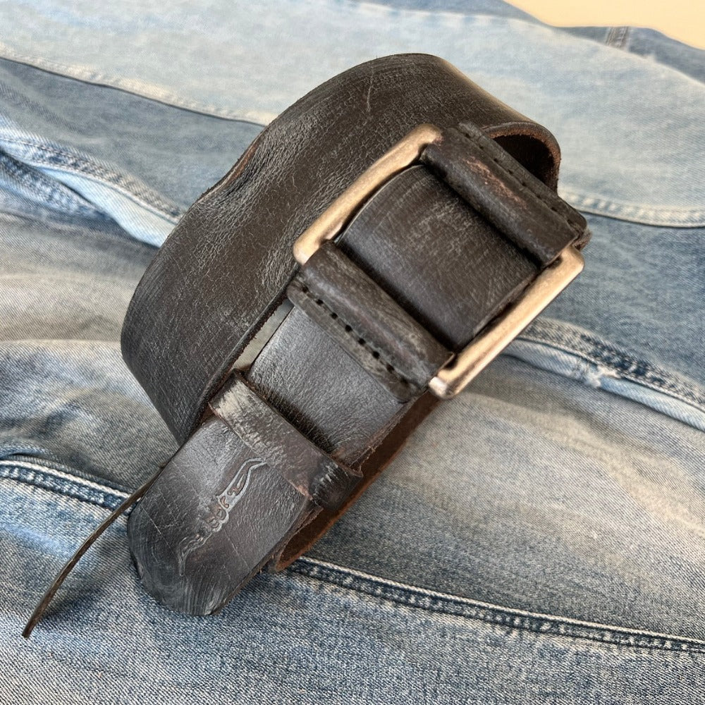 ARICHI Genuine Vintage Leather Belt Man Woman Waist classic retro Black Waistband Stone Wash Buckle Style old fashioned