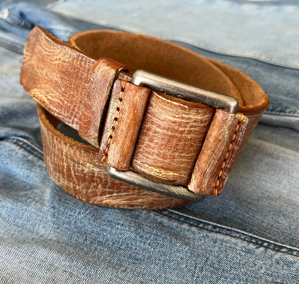 ARICHI Genuine Vintage Leather Belt Man Woman Waist classic Tan Brown Waistband Stone Wash Buckle Style old fashioned