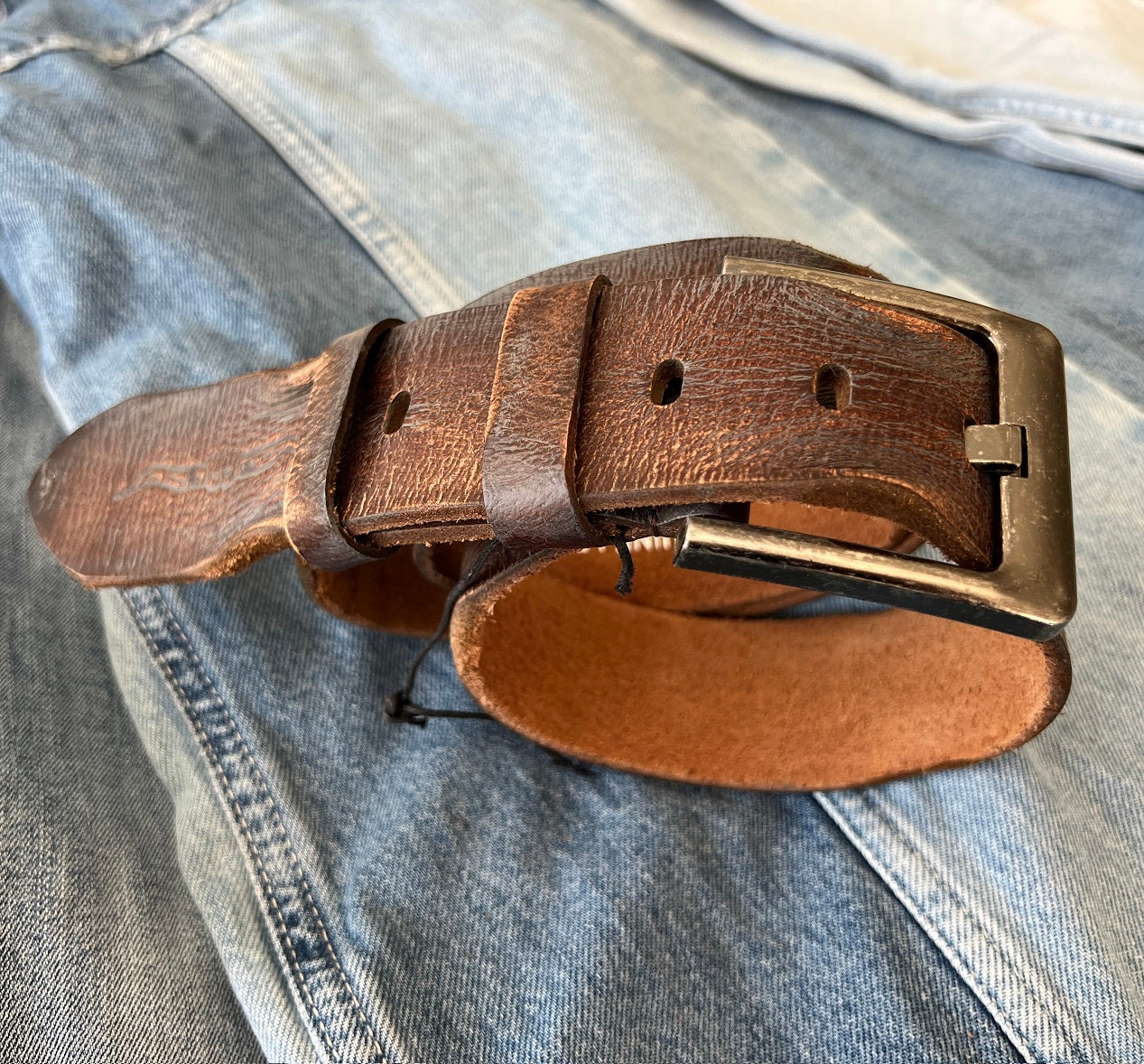 ARICHI Genuine Vintage Leather Belt Man Woman Waist Brown Waistband Stone Wash Buckle Style old fashioned