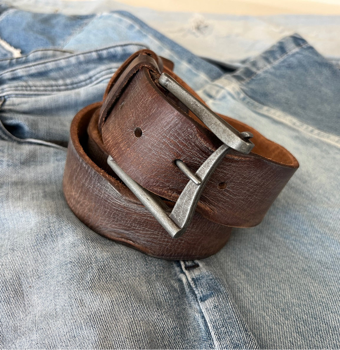 ARICHI Genuine Vintage Leather Belt Man Woman Waist classic Brown Waistband Stone Wash Buckle Style old fashioned