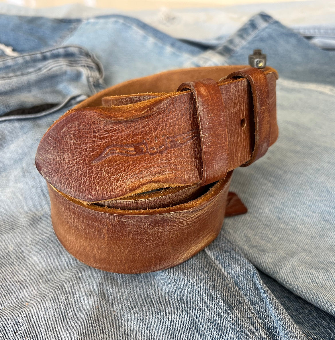 ARICHI Genuine Tan Vintage Leather Belt Man Woman Waist classic Waistband Stone Wash Buckle Style old fashioned Art